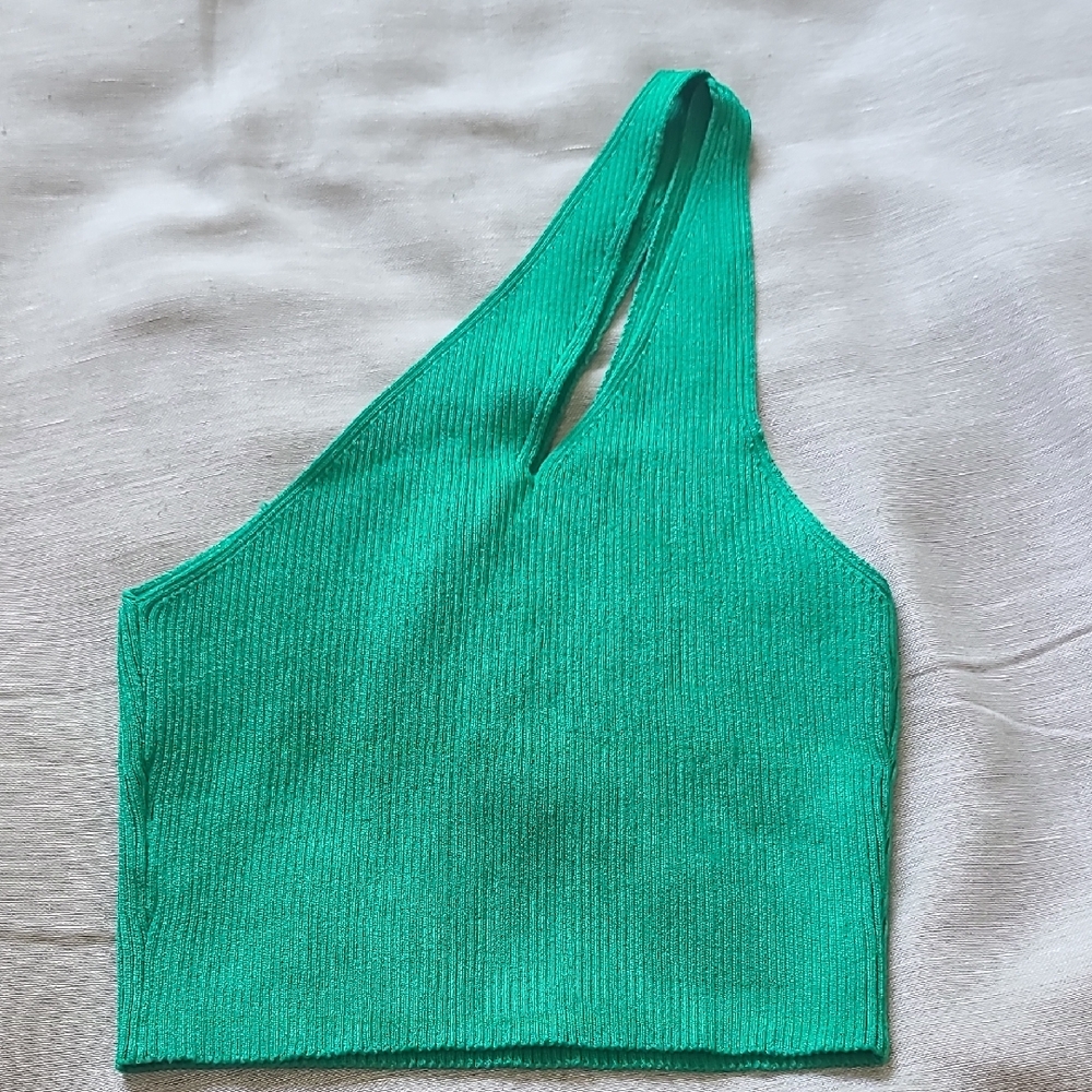 SHEIN Green Asymmetrical Ribbed Tank Top